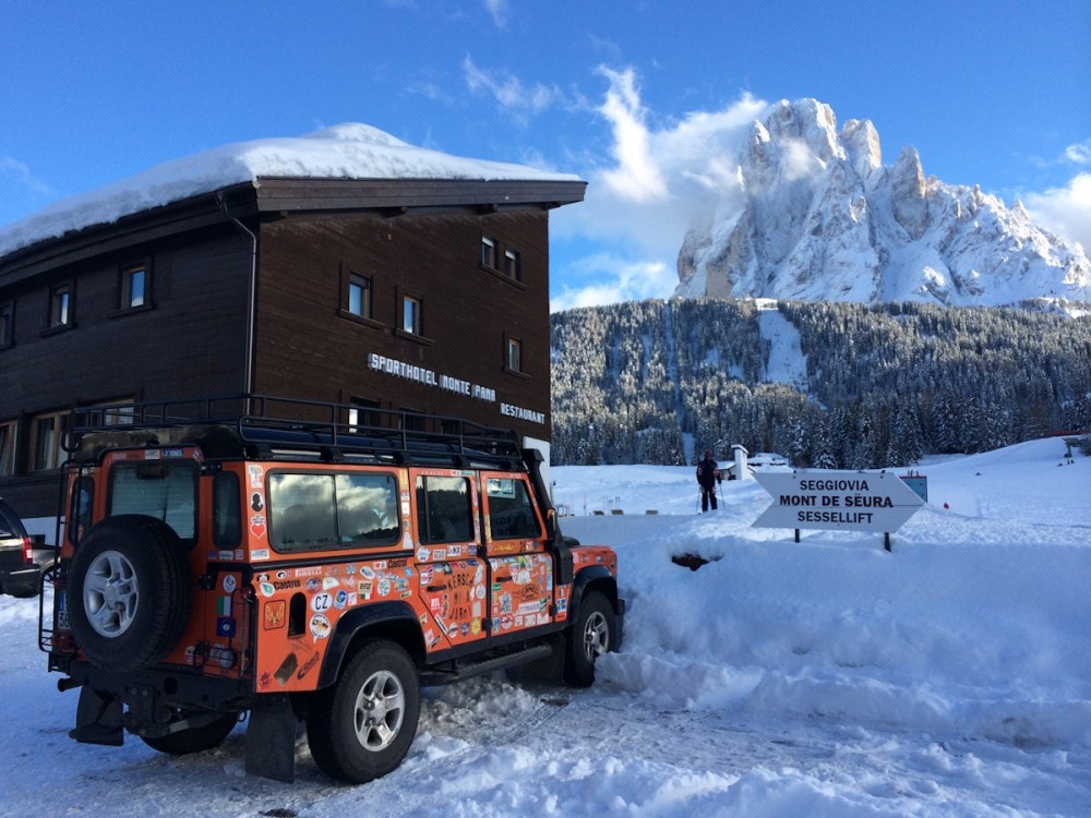 Der Langkofel von Monte Pana aus gesehen, unsere Scharte liegt rechts davon.