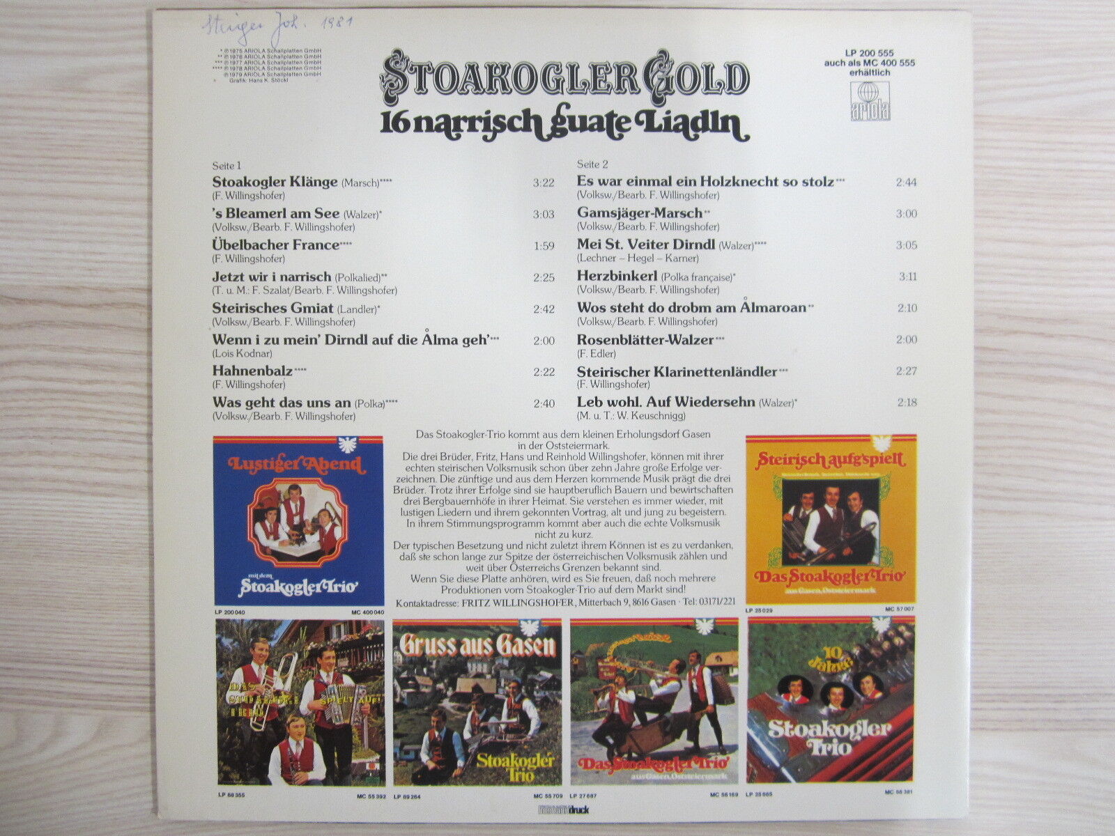 LP / STOAKOGLER TRIO / AUSTRIA / STOAKOGLER GOLD / 1979 / ARIOLA / RAR / – Bild 2