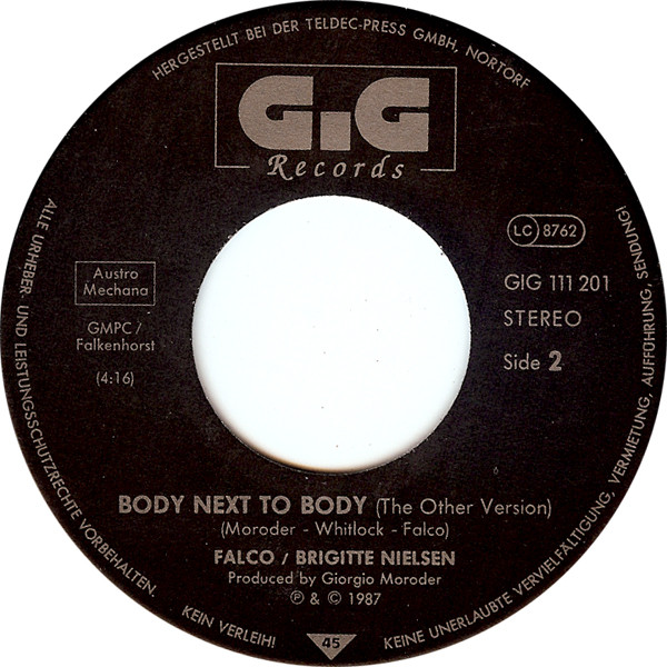 7″ Single Falco Meets Brigitte Nielsen Body Next To Body Secondmusic