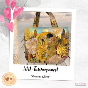 Das Stofferl: XXL Taschenpaneel Gustav Klimt, Klimtpaneel, Der Kuss von Gustav Klimt, Badetasche nähen