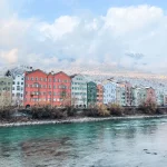 Houses near the river in Innsbruck in winter