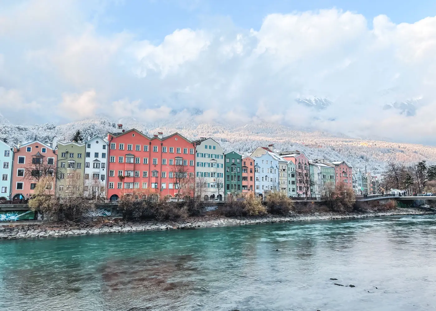 Houses near the river in Innsbruck in winter